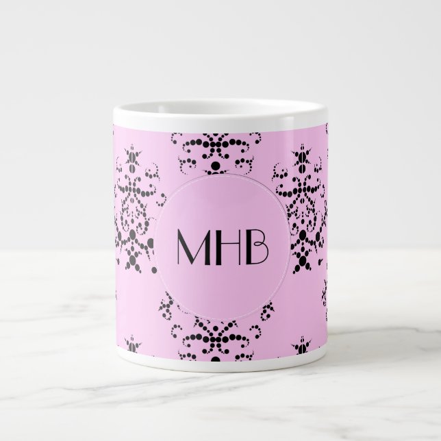 Skadmönster, Rosa Damask, Monogram Jumbo Mugg (Framsidan)