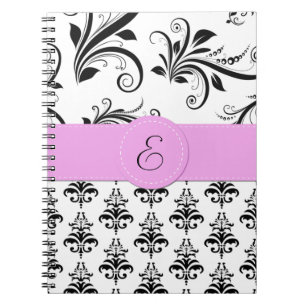 Skadmönster, svartvitt, Monogram Anteckningsbok Med Spiral