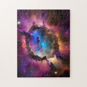 Skadoket mystiskt figur i nebula moln i landskapet pussel