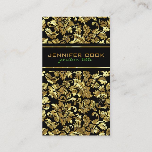 Skador av elegant, svart och metallisk Guld Visitkort (Framsida)