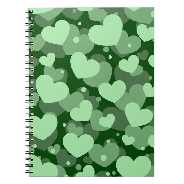 SKADOR AV GRÖNT VATTENFÄRGHJÄRTOR KÄRLEK ANTECKNINGSBOK (Framsidan)