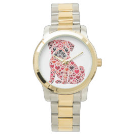 SKADOR AV RÖD VALENTINHJÄRTPUG-HUND ARMBANDSUR