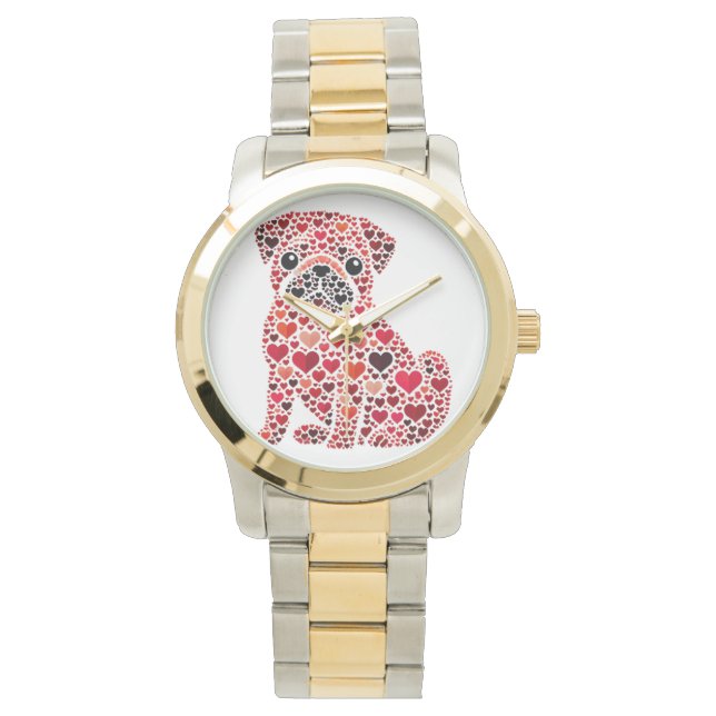 SKADOR AV RÖD VALENTINHJÄRTPUG-HUND ARMBANDSUR (Framsida)