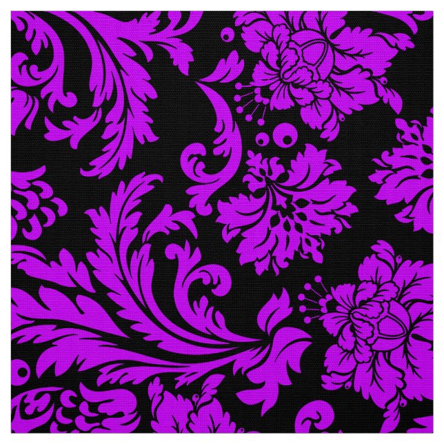 Skador för blå violett och svart Blommigt Tyg (Provkarta)