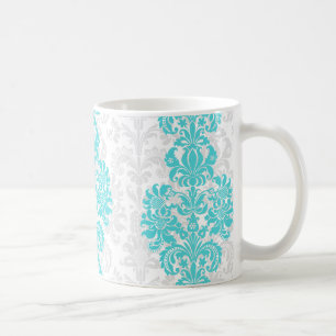 Skador för Blommigt av blå och vit Vintage Kaffemugg