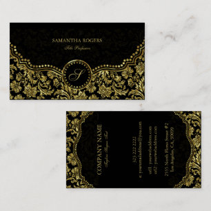 Skador för Blommigt av elegant Black & Guld Vintag Visitkort
