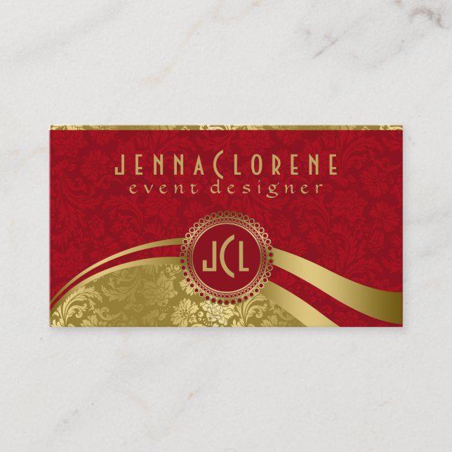 Skador för Blommigt av elegant Burgundy & Guld Vin Visitkort (Framsida)