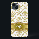 Skador för Blommigt av metallisk Guld och vit Vint<br><div class="desc">Elegant: metalliska guld och vita fläckar av blommigt med  mönster med anpassningsbar och monogram/namn som tillval.</div>