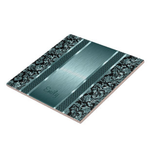 Skador för Blommigt av metallisk Ljust grönt Vinta Kakelplatta