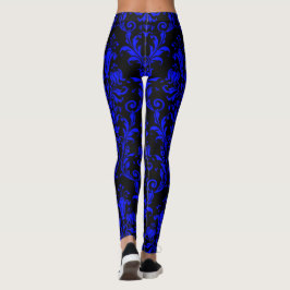 Skador för elblått på svart Blommigt Leggings