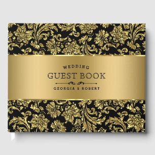 Skador för elegant Black & Guld Blommigt Gästböcker