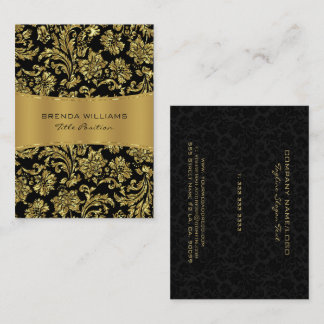 Skador för elegant Black & Metallic Guld Blommigt Visitkort