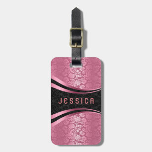 Skador för elegant Black & Rosa Blommigt Mönster Bagagebricka