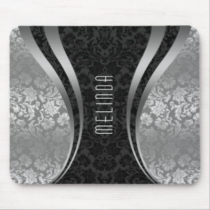 Skador för elegant Black & Silver Grått Blommigt Musmatta