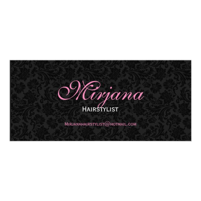 Skador för elegant Black & White Girly Blommigt Reklamkort (Framsidan)
