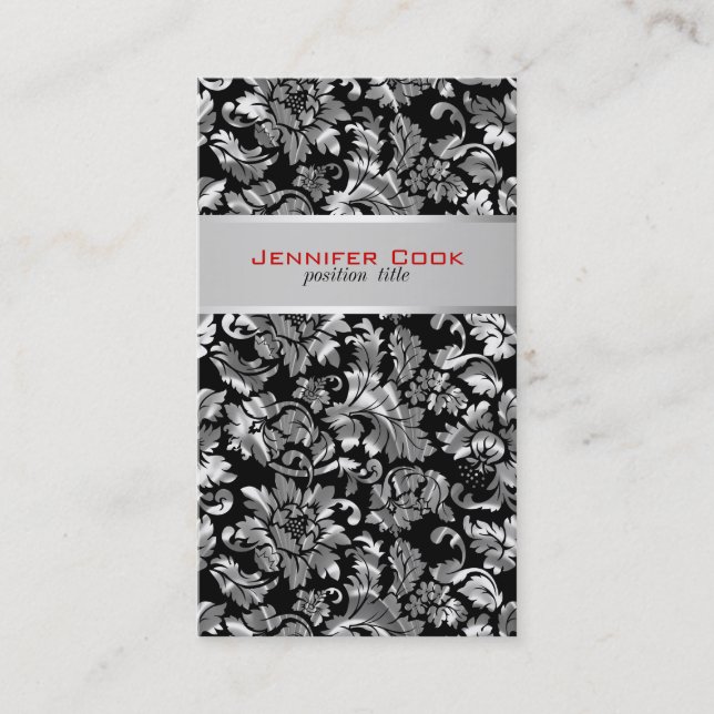 Skador för elegant-Grått-Blommigt, svart och Silve Visitkort (Framsida)