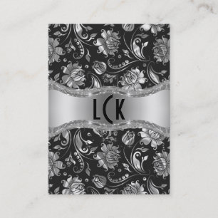 Skador för elegant Silver & Black Blommigt Visitkort