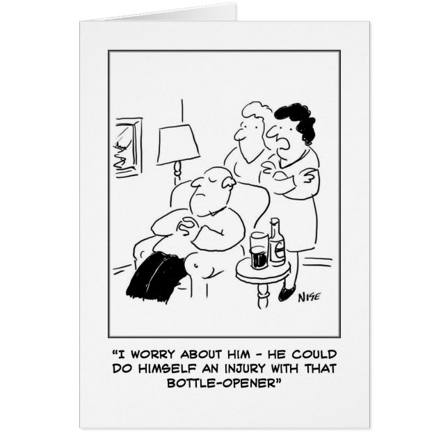 Skador för Flaska-öppnare tecknad Hälsningskort (Framsidan)
