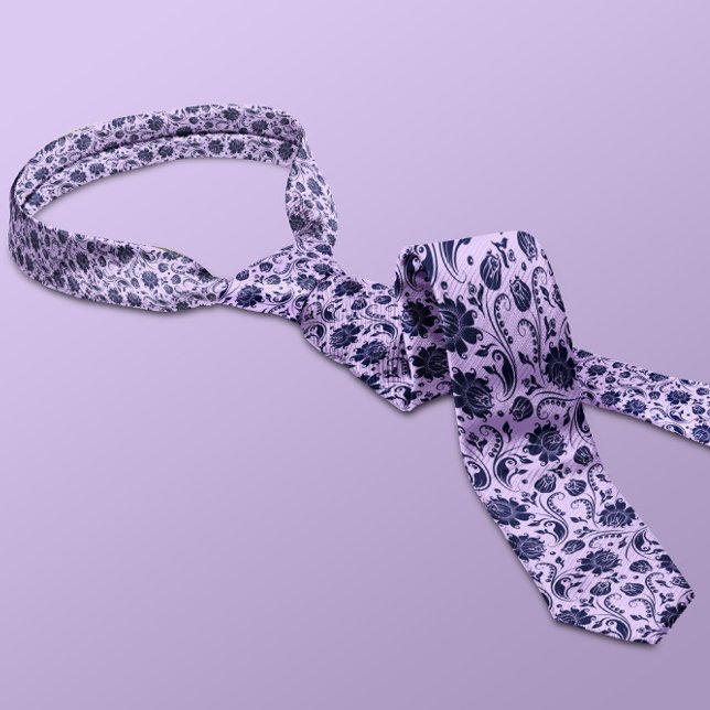 Skador för Lila av marin blå och lavender-Blommigt Slips (Skapare uppladdad)