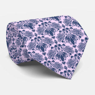 Skador för marinblå Blommigt och lavender Mönster Slips