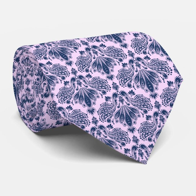 Skador för marinblå Blommigt och lavender Mönster Slips (Rullad)