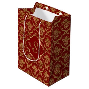 Skador för monogram Guld & Burgundy Red Blommigt