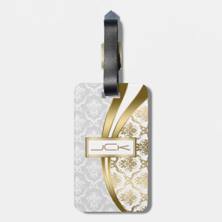 Skador för monogram Guld och vit Blommigt Bagagebricka
