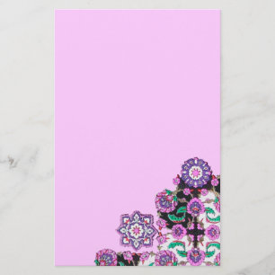 Skador för Rosa Lila Grönt Blommigt Brevpapper