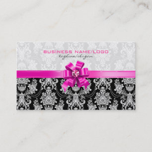 Skador för rosa och vit Blommigt med Rosa Bow Visitkort