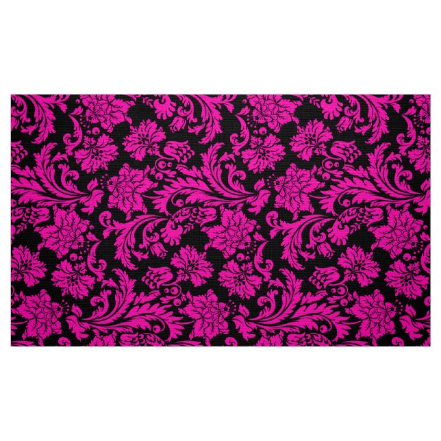 Skador för shock rosa och svart Blommigt Tyg (Fat Quarter)