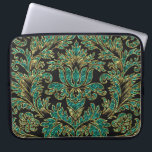 Skador för svart Blommigt med blå Grönt och Guld-V Laptop Fodral<br><div class="desc">Elegantens vintage-blommigt är skadad med svart bakgrund och blommigt i vintage med blå grönt i glitter struktur och guld i beröring.</div>