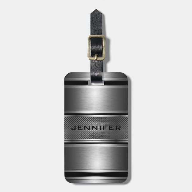 Skador för svart och Silver-metallisk Blommigt - M Bagagebricka (Vertikal Framsida)