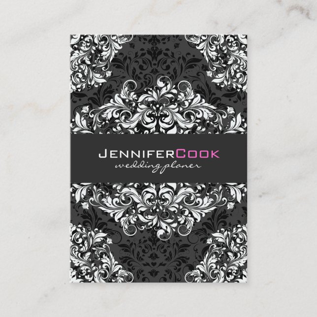 Skador för svartvit Blommigt 3 Bröllopsfixararna Visitkort (Framsida)