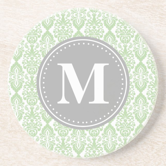 Skador i Mint Grönt Grått Monogram Underlägg (Framsidan)