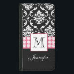 Skador med svart Rosa, Personlig, diameter Plånboksfodral För Samsung Galaxy S5<br><div class="desc">Personlig med ditt namn och monogram,  det här svarta och vita Damaskmönstret med tryckt bild diamanter på ett rosa band eller rand är en roligt jättestör perfekt för henne,  på mode. Elke Clarke</div>