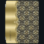 Skador & Metallis Ram Black, Guld & Diamonds 2 iPad Skydd<br><div class="desc">Elegant svart guld och beröring av diamanter i glitter vintage blommigt med metalliska rostfria stål ram. Anpassade monogram.</div>
