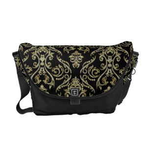 Skador på Black Guld och Diamonds Mönster Blommigt Messenger Bag