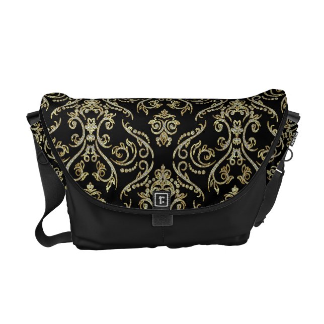 Skador på Black Guld och Diamonds Mönster Blommigt Messenger Bag (Framsidan)