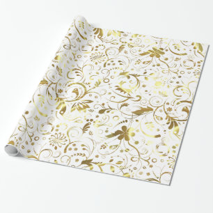 Skador på Blommigten elegant Vit och Guld Presentpapper