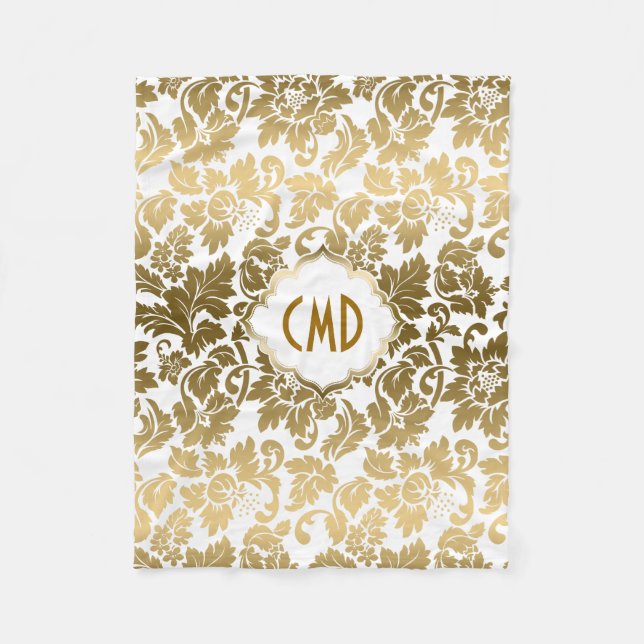 Skador på Blommigten Guld Tones över vit bakgrund Fleecefilt (Framsidan)