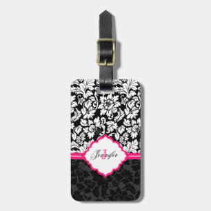 Skador på Blommigten Svartvit och Rosa Vintage Bagagebricka
