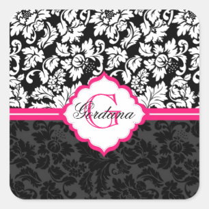 Skador på Blommigten Svartvit och Rosa Vintage Fyrkantigt Klistermärke