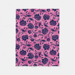 Skador på marinblå och Rosa Blommigt Fleecefilt