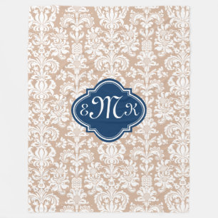 Skador på monogram och vit Blommigt Fleecefilt