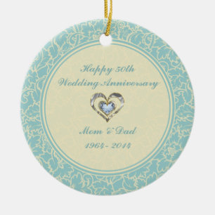 Skador på Pastel Blue- och Creme-Blommigten Julgransprydnad Keramik