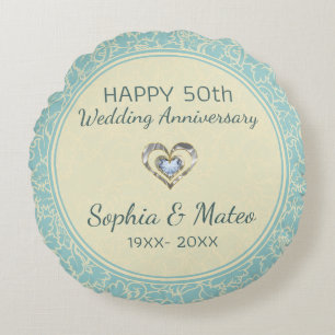 Skador på Pastellblå och Cream-Blommigt Rund Kudde