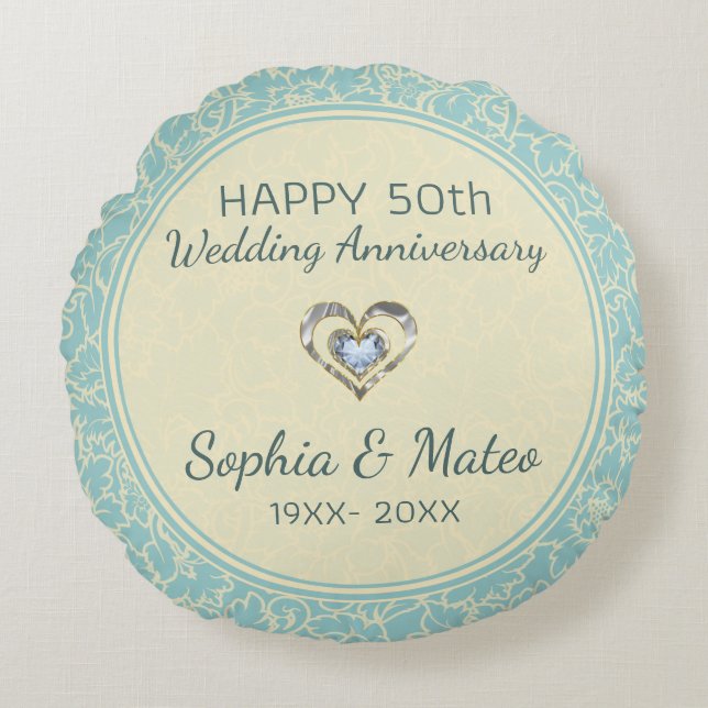 Skador på Pastellblå och Cream-Blommigt Rund Kudde (Framsidan)