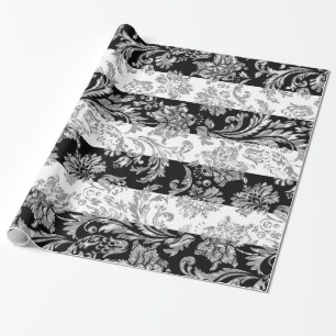 Skador på vit och svart Rand i silver Presentpapper