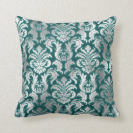Skador Silver Grått Metallisk Teal Velvet Effekt Kudde