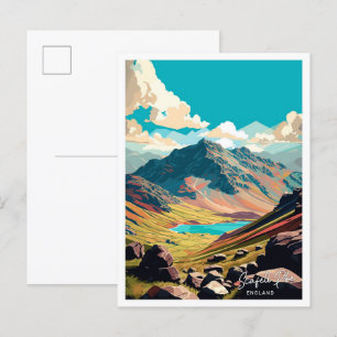 Skafell Pike England Travel Vintage illustration Vykort